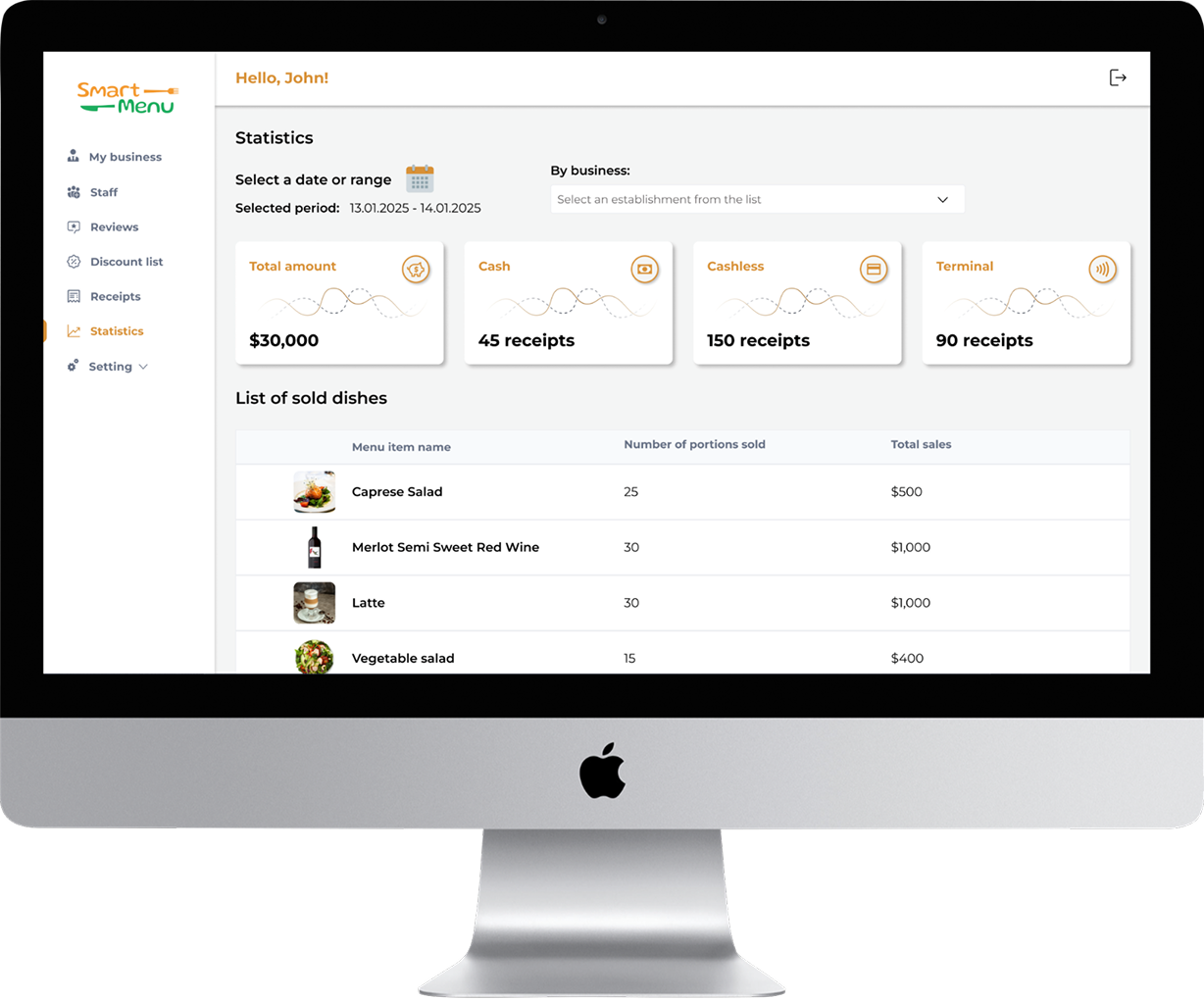 SmartMenu admin panel statistics